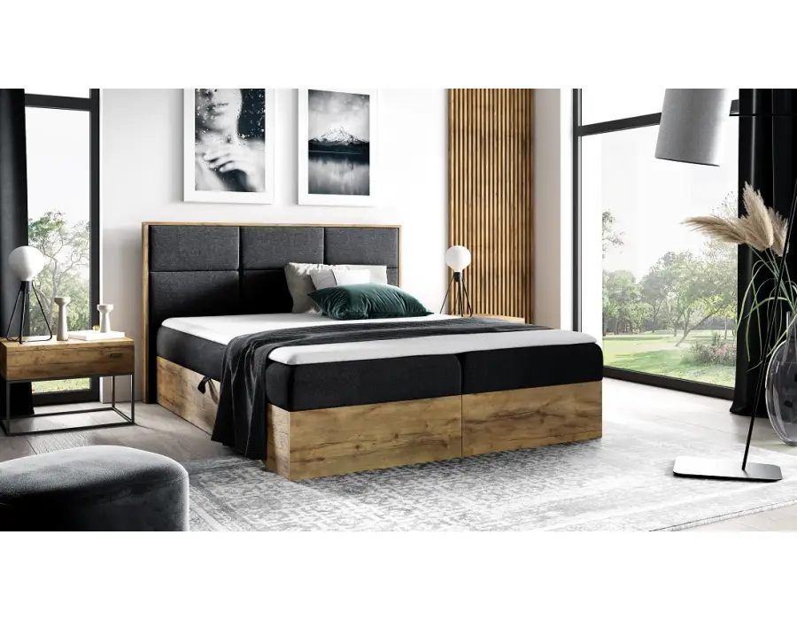 PRATO K11 dwuosobowe łóżko kontynentalne 180x200 z pojemnikiem, drewniana skrzynia